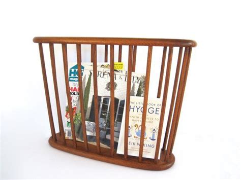 Vintage Wooden Magazine Holder, Mid Century Wood Oval Spindle Newspaper ...