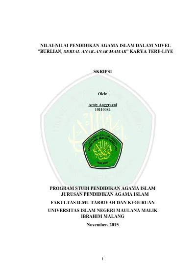 Nilai Nilai Pendidikan Agama Islam Dalam Novel Burlian Serial Anak