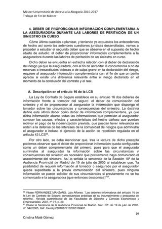 Tfm El Deber De Declaraci N Del Riesgo En El Contrato De Seguro Pdf