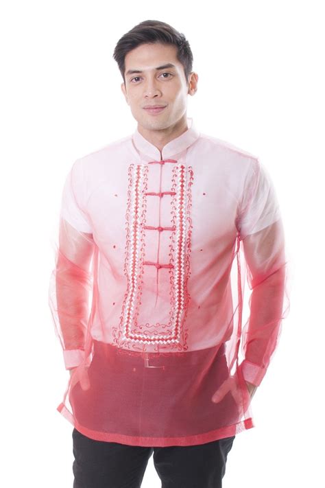 Mo11 Organza Barong Tagalog Red