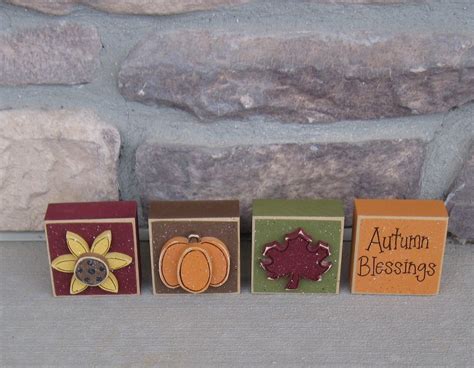 4 BLOCK Autumn Blessings FALL SET For Desk Shelf Mantle Etsy