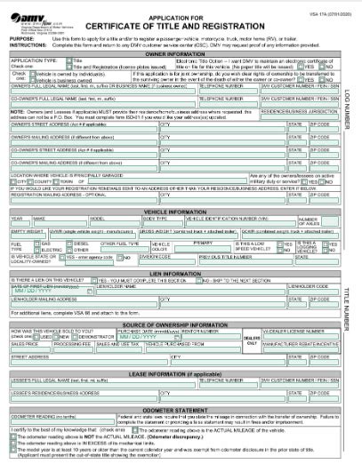 Application For Certificate Of Title Registration Vsa 17a