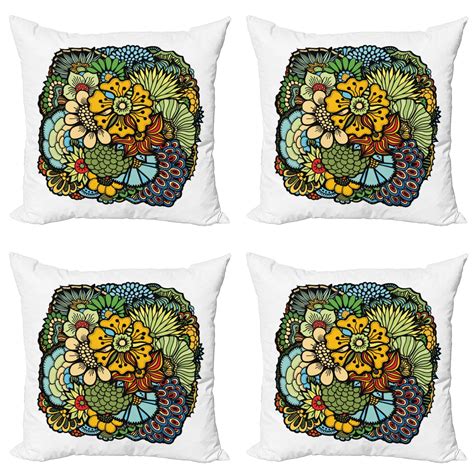 Abstract Throw Pillow Cushion Case Pack Of 4 Aquatic Elements Coral Riffle Inspired Floral And