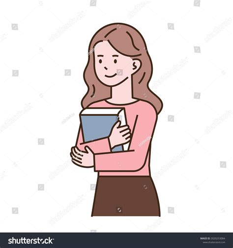 Woman Holding Book Her Arms Outline เวกเตอร์สต็อก ปลอดค่าลิขสิทธิ์