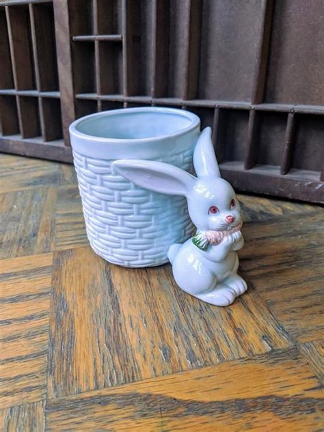 Vintage Fitz And Floyd Bunny Rabbit Basket Planter Coffee Tea Etsy