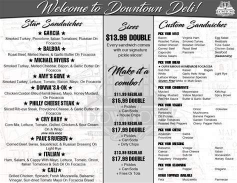 Deli Menu — Downtown Deli