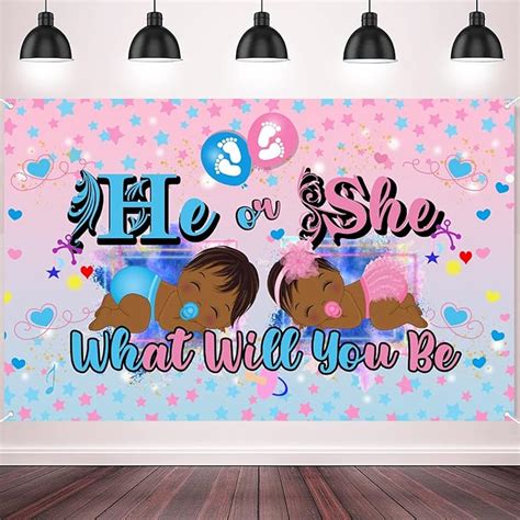 Amazon Gender Reveal Black Baby Decorations He Or She Backdrop