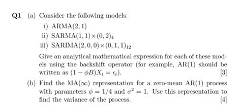 Solved Q A Consider The Following Models I Arma Chegg