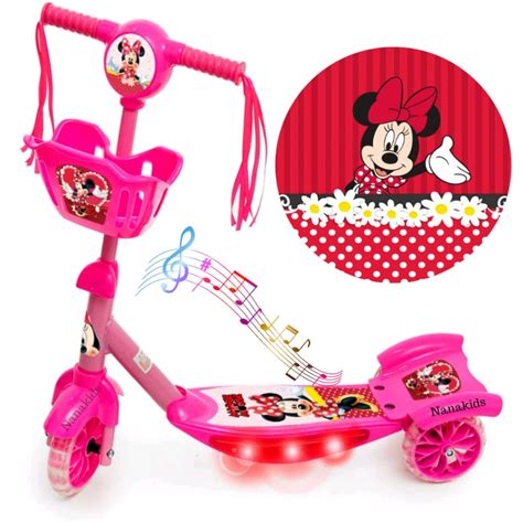 Patinete Infantil Minie Musical E Luzes Nas Laterais 3 Rodas E Cesta