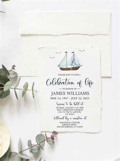 Nautical Funeral Invitation Sailboat Funeral Announcement Etsy