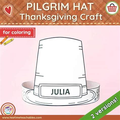 Printable Pilgrim Hat for Colouring - Thanksgiving Craft