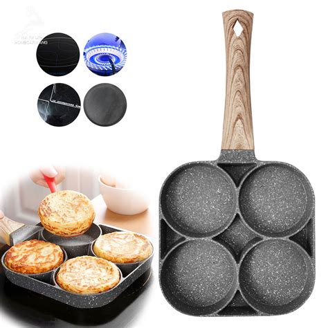 Kitchen Nonstick Frying Pans 4 Hole Omelet Pan For Burger Eggs Ham