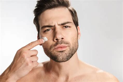 Photo Brutal Half Naked Man Applying Shaving Foam His Face Stock Photo