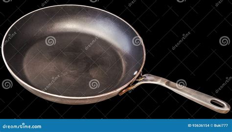 Old Heavy Duty Teflon Frying Pan Isolated On Black Background Stock