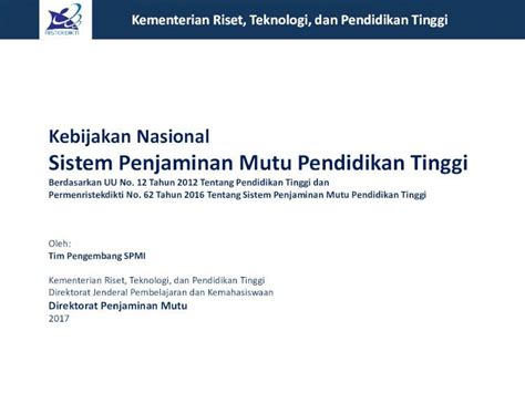 Pdf Kebijakan Nasional Sistem Penjaminan Mutu Pendidikan Tinggi