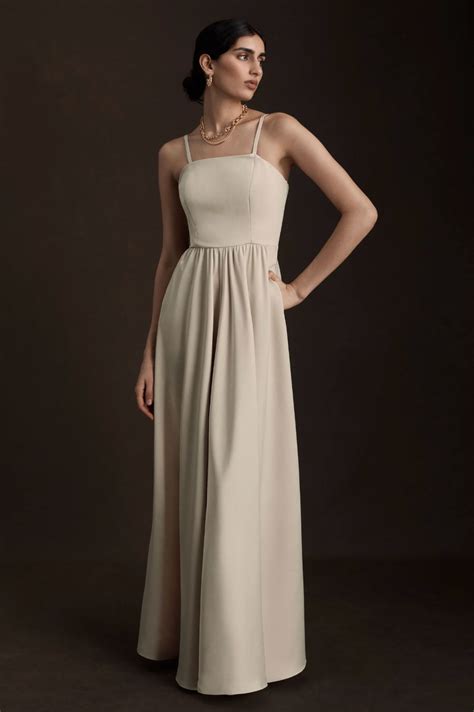 Bhldn Elsie Straight Neck Satin A Line Gown