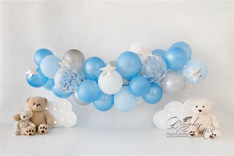 Avezano Baby Birthday Blue Balloon Backdrop for Photography By Miwako