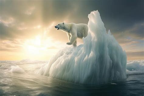 En medio del océano un oso polar se para sobre un iceberg que se