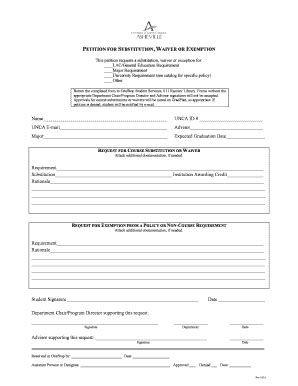 Fillable Online Registrar Unca PETITION FOR SUBSTITUTION WAIVER OR