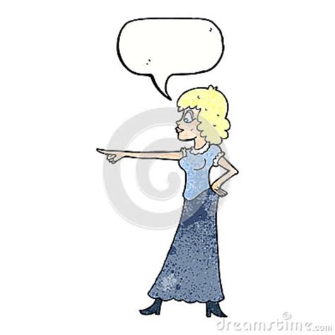 Cartoon Woman Pointing Finger With Speech Bubble Stock Illustration