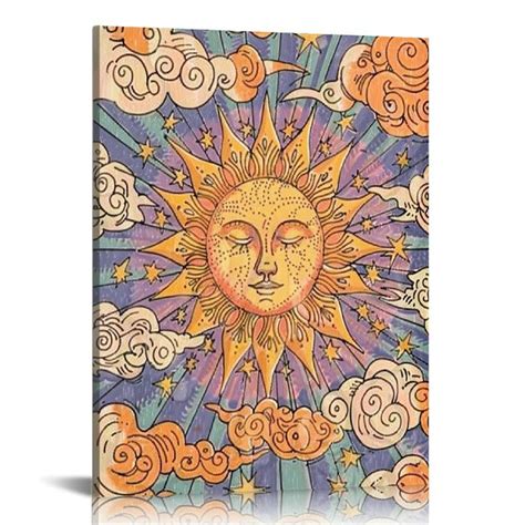 Nawypu Retro Sun And Moon Canvas Wall ArtMoon Goddess Abstract Nature