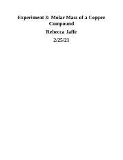 Experiment 3 Molar Mass of a Copper Solution.docx - Experiment 3: Molar ...