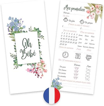 Carte Pronostic Baby Shower En Francais Kit 20 Cartes Jeu De