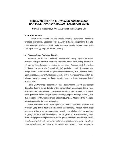 Pdf Penilaian Otentik Authentic Assessment Dan Penerapannya Dalam