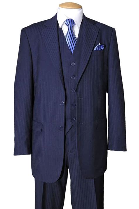 Mens 2 Button Vested Wool Feel Tonal Pinstripe Suit In Navy Signaturemenswear