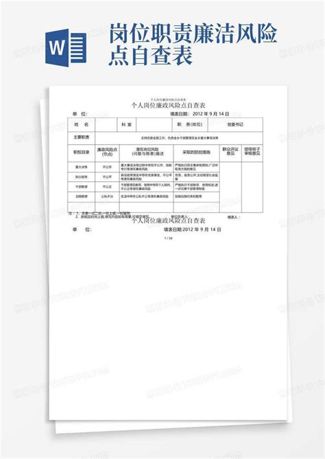 个人岗位廉政风险点自查表word模板下载编号qxdaagpe熊猫办公