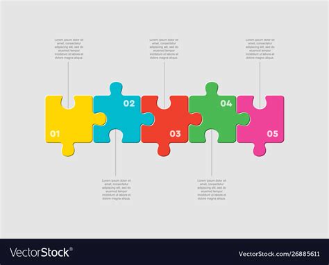 Five pieces jigsaw puzzle square line infographic Vector Image