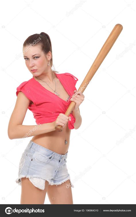 Beautiful Brunette Woman Baseball Bat Isolated Stock Photo By Zhagunov