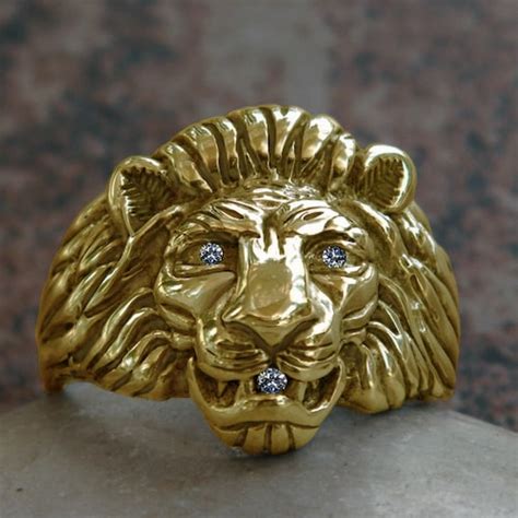 Solid K Gold Lion Ring Vs Quality Diamonds All Sizes Etsy