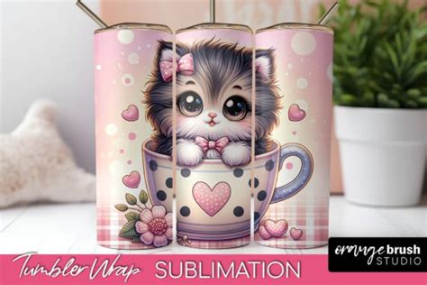 Cat Tumbler Sublimation Valentines Day Graphic By Orange Brush Studio