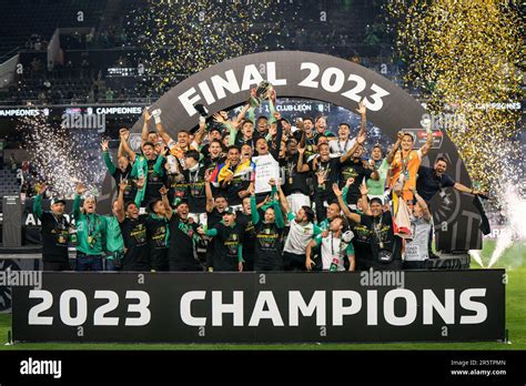 Club León celebrates a visctoy after defeating LAFC in the 2023 Concacaf Champions League final ...