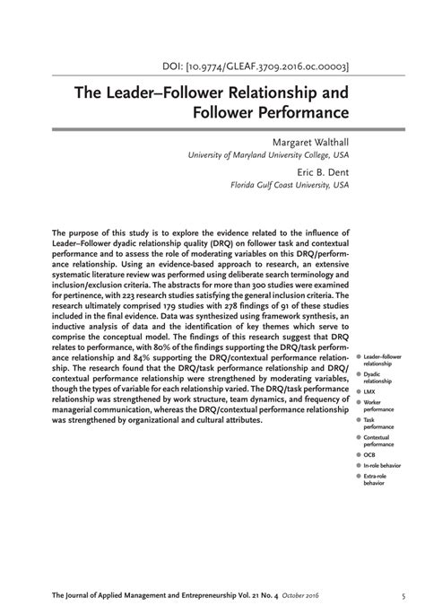 (PDF) The Leader–Follower Relationship and Follower Performance