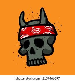 Horned Skull Wearing Bandana Cartoon Vector Stock Vector Royalty Free