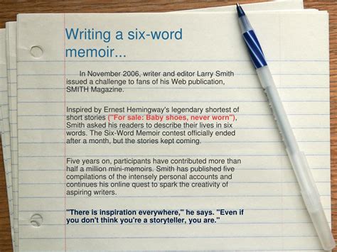 Ppt Writing A Six Word Memoir Powerpoint Presentation Free Download Id 9343606