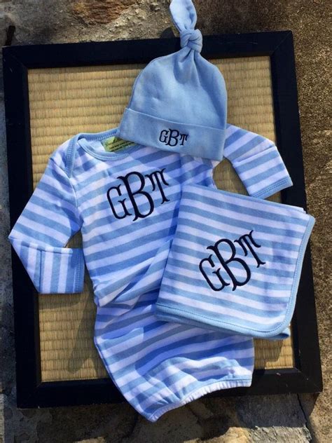 Monogrammed Baby Boy Gown T Set 2 Pc Baby Boy Gown And Cap Preppy