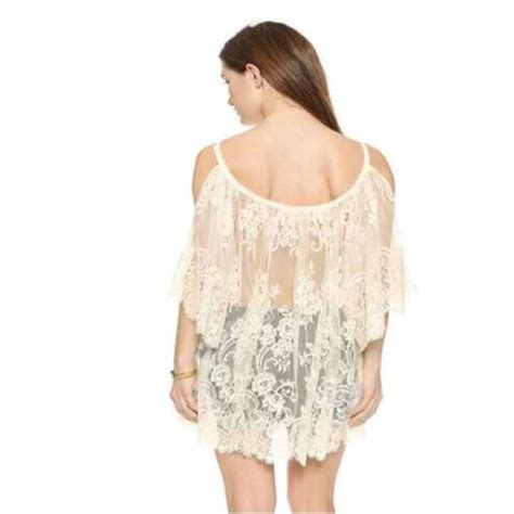 Buy Sexy Lace Women Bikini Cover Up Smock Long Sleeve Lace Hollow