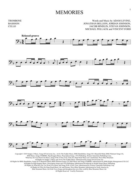 Memories By Maroon 5 Sheet Music For Instrumental Solo Bass Clef At