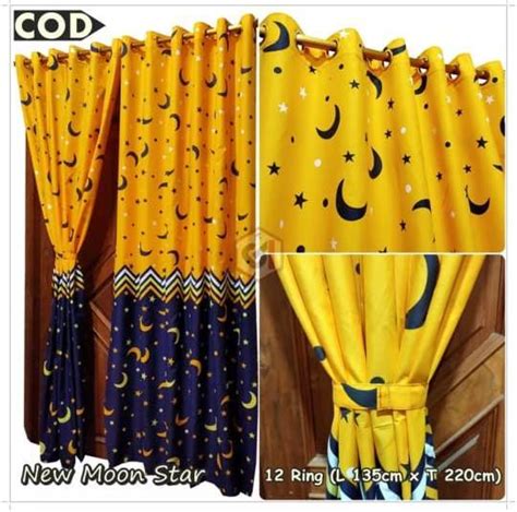 Gorden Set Murah Kaca Pintu Jendela Motif Bulan Bintang Murah Lebar