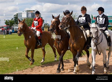 Four Show Jumpers riding on horses at the Royal Show Stock Photo - Alamy