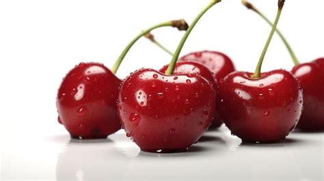 Premium AI Image Juicy Red Cherries Isolated On White Ai Generated