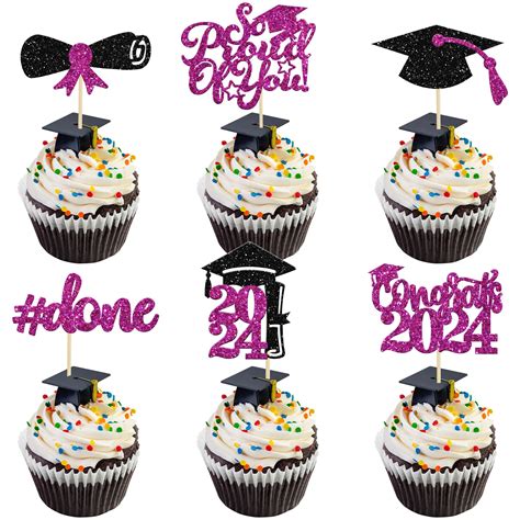 Gyufise 24Pcs Graduation Cupcake Toppers 2024 Purple Glitter Class Of