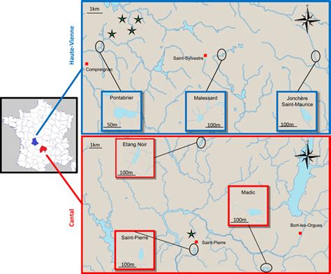 Map Of Major Watercourses And Ponds In The Haute Vienne Blue And