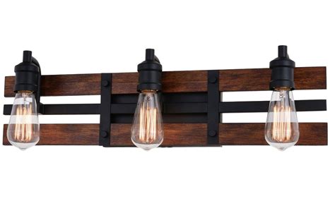 Rustic Sconces | Black and Solid Wood Farmhouse 3-Light Edison Bathroom ...