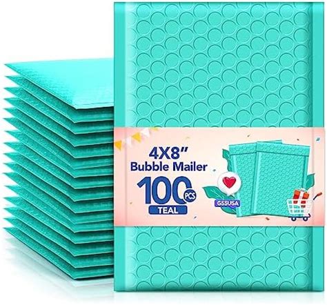 GSSUSA Teal Bubble Mailers 4x8 Inches 100 Pack Padded Poly Bubble