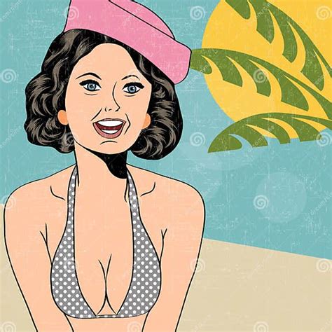 Hot Pop Art Girl On A Beach Stock Illustration Illustration Of Palm