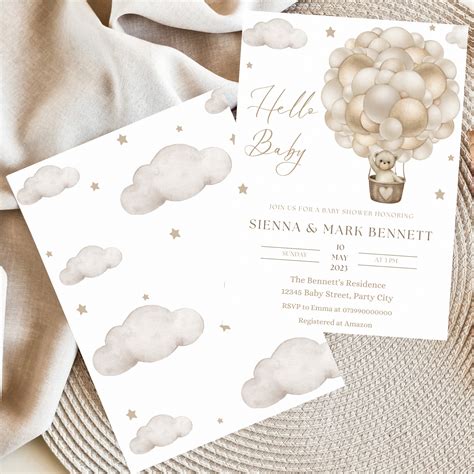 Editable Teddy Bear Hot Air Balloon Bear Theme Baby Shower Etsy Uk